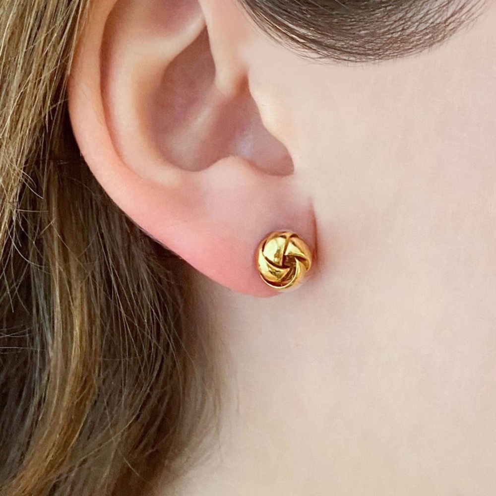 Vintage Infinity Love Knot 14k Gold Plated Rhodium Hypoallergenic Stud Earrings - Picture 4 of 12